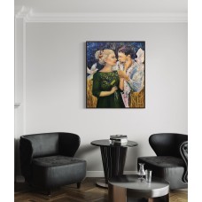 Ukrainian couple in love, original, oil on canvas 105*120 cm, modern Ukrainian art - artist Marіna Stognieva